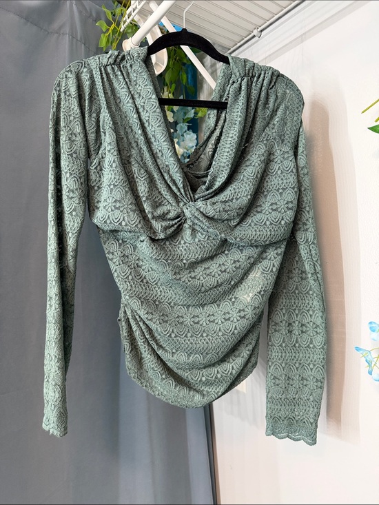 Free People Tops - Free People Sage Green Lace Draped Long Sleeve Top
